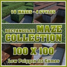 100x100 polygon rectangular maze collection hedge square brick wood metal castle garden labyrinth puzzle poly 3d model game ready 3d print model - Mito3D