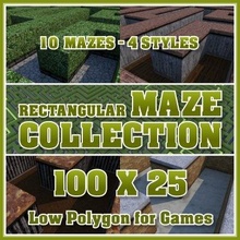 100x25 polygon rectangular maze collection hedge square brick wood metal castle garden labyrinth puzzle poly 3d model game ready 3d print model - Mito3D