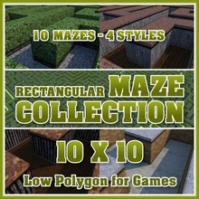 10x10 polygon rectangular maze collection hedge square brick wood metal castle garden labyrinth puzzle poly 3d model game ready 3d print model - Mito3D