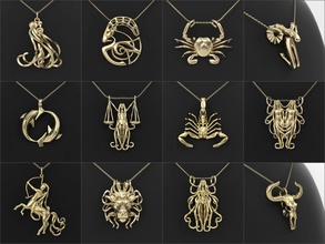 12 zodiac pendants collection jewelry jewelries 3dprinting 3dprinted pendant keychain fashion horoscope sign element symbol personalized design constellations astrology 3d print model - Mito3D
