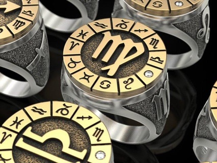 12 zodiak bague anneaux pack bijoux impression 3dprinted imprimable conception bijou d'or or prototypage argent noircissement texture 3d print model - Mito3D
