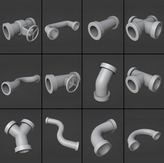 14 printable industrial pipes mechanical parts pipe industrial-pipes rusty factory tube valve part metal ducts warehouse construction steel manufacture gas network old industrial-part 3d print model - Mito3D