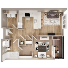 1bhk zemin plan kat planı 3d iç düz apartman faliyet alani sahne mimari ev kemer yerleşim bina yaşayan mutfak yatak odası görünüm vray ışık 3d print model - Mito3D