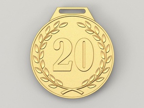 20 yıl yıldönümü madalya 3d yazdır model in madeni paralar rozetler 3dexport cnc print stl ödül altın doğum günü kutlama hediye rozet yirminci 20th 3d print model - Mito3D