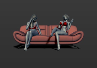 2 mädchen on couch 3d drucken modell frau 3dexport 3dprint diwan weiblich figuren salon miniaturen ottomane ziemlich sitzend sofa sexy sitzen sitzung passen schwimmen badeanzug 3d print model - Mito3D