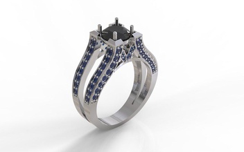 2 row ring tiffany gem square side double engagement engagem wedding weddingrings 3d print model - Mito3D