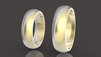 2 alyans iki parçalı montaj seti tasarım takı yazdırılabilir sterling Gümüş düğün yüzük platin altın mücevher parlayan kadın moda ayarlayın kit tamamlıyor evlilik 3d print model - Mito3D