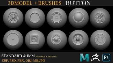 30 pulsanti collezione spazzola maya panni animazione zbrush imbrunire obj fbx zbp mbt Photoshop psd 3d print model - Mito3D