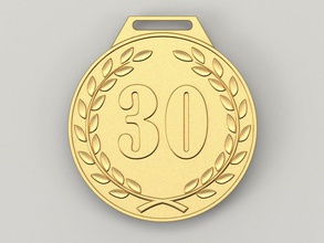 30 años de aniversario la medalla cnc 3d-impresión stl premio oro cumpleaños celebración regalo insignia los treinta trigésimo 3d print model - Mito3D
