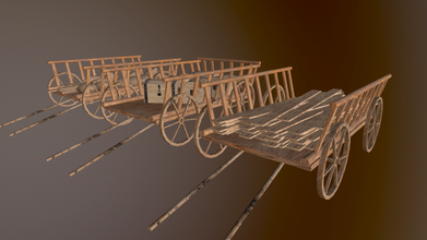 3 médiéval chariot poly bois poitrine planches cheval wagon air Voyage Sacs sac 3d print model - Mito3D