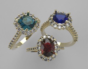 3 Ringe ring gold Silber 3d Schmuck bedruckbar ist Modell diamond gem engagement - Einstellung design 3d print model - Mito3D