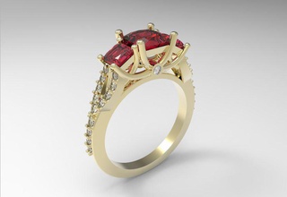 3 stone ring jewelry jewellry printable model engagement gold silver gem diamond 3d wax print jewel 3d print model - Mito3D