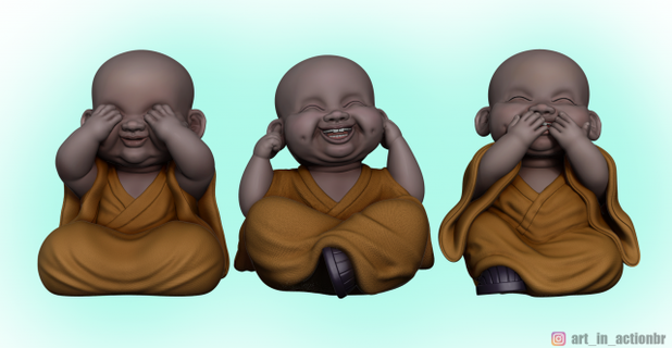 3 sensato Buda monge conjunto Vejo falar ouvir escultura buddha statue místico esotérico meditar 3d print model - Mito3D