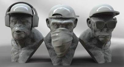 3 sensato macacos 3d impressão modelo in animais 3dexport monkeys 3d print model - Mito3D
