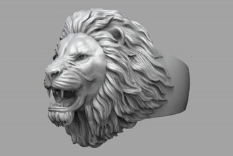 3d enojado león anillo impresión modelo in anillos 3dexport joyería joya plata oro imprimible moda naturaleza diamante masculino hombres boca dientes arte 3d print model - Mito3D