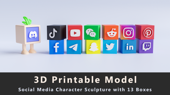 3d carattere scultura 13 sociale media scatole stampabile personalizzabile decorazione Fai digitale contemporaneo interattivo arte arredamento tecnologia se espressione stile vita desktop tech 3d print model - Mito3D