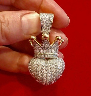 3d crown charm heart diamond pendant 3 pendants antique luxury rapper hiphop jewelry necklace gemstone elegant celebrity style jewellery bling gem 3d print model - Mito3D