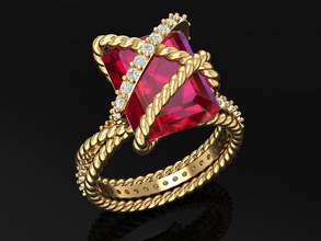 3d golden luxury women ring ruby engagement wedding lovely diamond emerald 3dm lucky charm lady gold 3d print model - Mito3D
