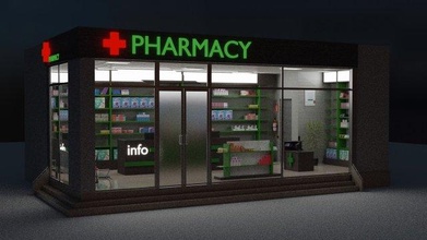 3d modèle pharmacie in paysages urbains 3dexport médicament traitement ambulance hôpital entreprise cuir bois cocrete lumière émettant diode récupération 3d print model - Mito3D