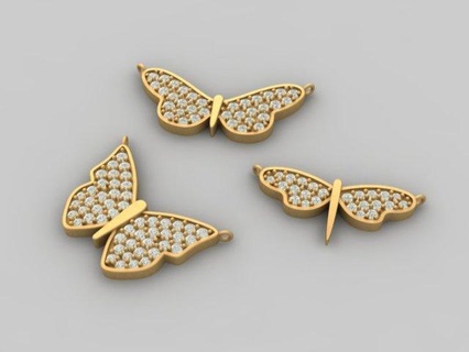 3d print gold butterfly pendant model pendants silver printable gem diamond pave 3d print model - Mito3D