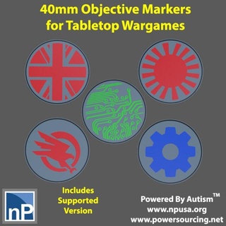 40mm objetivo marcadores tampo mesa jogos guerra livre acessórios zona 40km marcador símbolo scifi jogo 3d print model - Mito3D