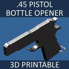 45 pistol bottle opener 3d print model in 3dexport open soda pop beer glass drink beverage cap 1911 hand handfirearm key ring 3d print model - Mito3D