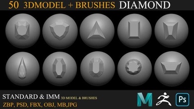 50 diamond collection brush maya jewelry zbrush imm 3d print model - Mito3D