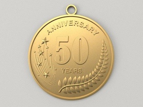 50 years anniversary medal relief award birthday gift jewelry cnc 3dprint jubilee celebration gold printable salute quality art coins badges 50th 3d print model - Mito3D