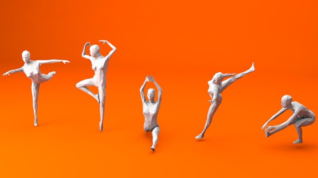 5 ballet skating lowpoly women low-poly 3d model in woman 3dexport dance sport activities fitness girl female character pose human situation static minimalist people persons ballerina dancer dancing 3D print model - Mito3D