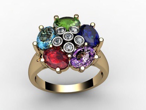 5 gema oval mãe anel banda stl ouro jóias gem de pedra 3d print model - Mito3D