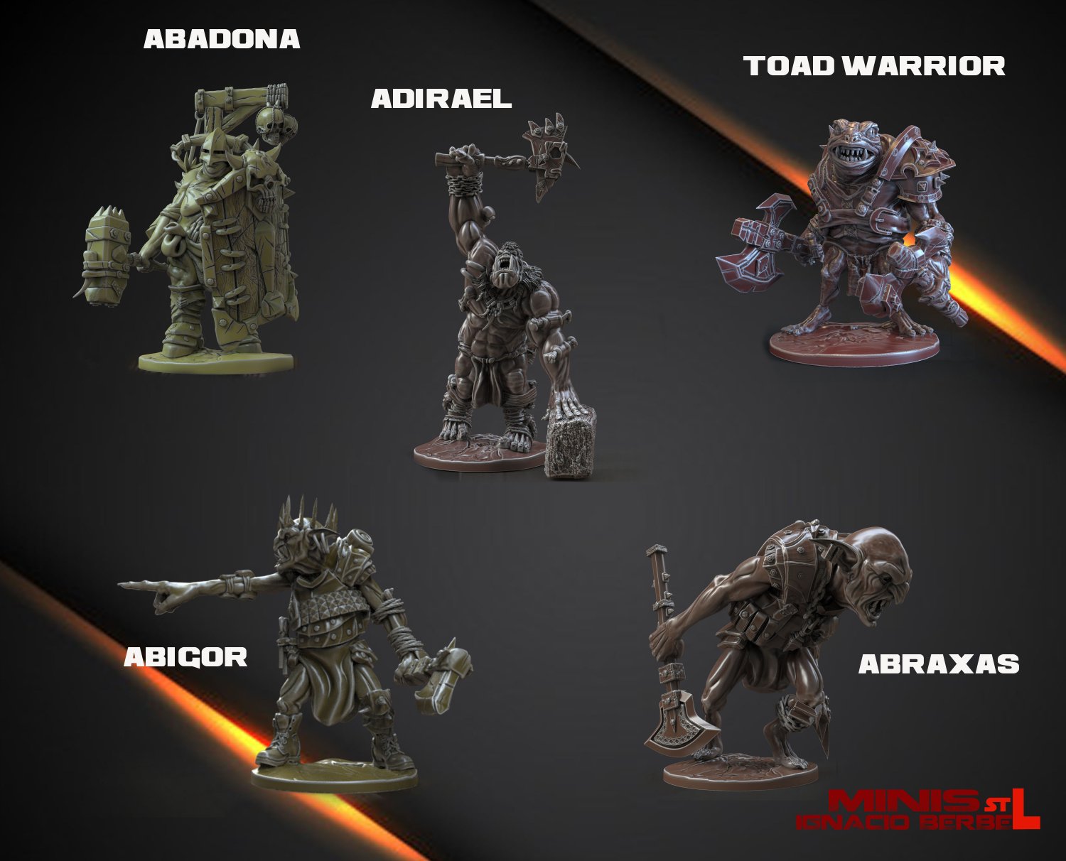 5 personajes stl abs imprimir 3d drucken modell monster kreaturen 3dexport orco kriegshammer print3d troll personajesstl minis ogro impresion3d 3D print model - Mito3D