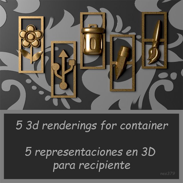 5 rappresentazioni 3d gratuito marcas contenitore lapiz pinza fiore cestino USB 3D print model - Mito3D