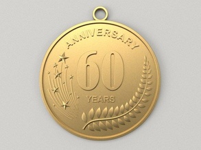 60 años aniversario medalla alivio premio cumpleaños regalo joyería joya cnc 3dprint celebracion oro imprimible saludo calidad Arte monedas insignias 60th 3d print model - Mito3D