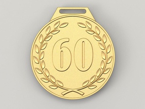 60 years anniversary medal cnc 3d-print stl award gold birthday celebration gift badge 60th sixtieth 3d print model - Mito3D