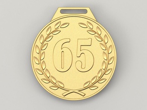 65 years anniversary medal 3d print model in coins badges 3dexport cnc 3d-print stl award gold birthday celebration gift badge sixty-fifth 65th 3d print model - Mito3D