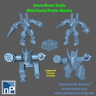 6mm-8mm mini-early-proto-mechs free game accessories mech robot battletech epic polyversal 6mm 8mm tabletop wargame scifi 3d print model - Mito3D