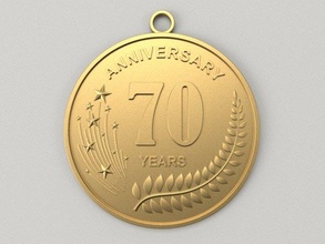 70 years anniversary medal relief award birthday gift jewelry cnc 3dprint jubilee celebration gold printable salute quality art coins badges 70th 3d print model - Mito3D