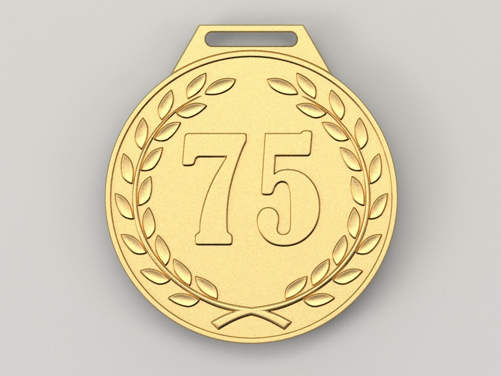 75 años de aniversario la medalla cnc 3d-impresión stl premio oro cumpleaños celebración regalo insignia septuagésimo quinto obj 3D print model - Mito3D