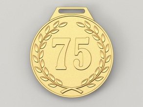 75 anos de aniversário medalha cnc 3d-impressão stl prêmio ouro celebração presente emblema setenta quinto obj 3d print model - Mito3D