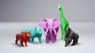 african animal collection 2 3d print model in sculpture 3dexport lowpoly poly animals giraffe gorilla lion rhino elephant africa wild pack package decoration art toy desk sculptures 3d print model - Mito3D