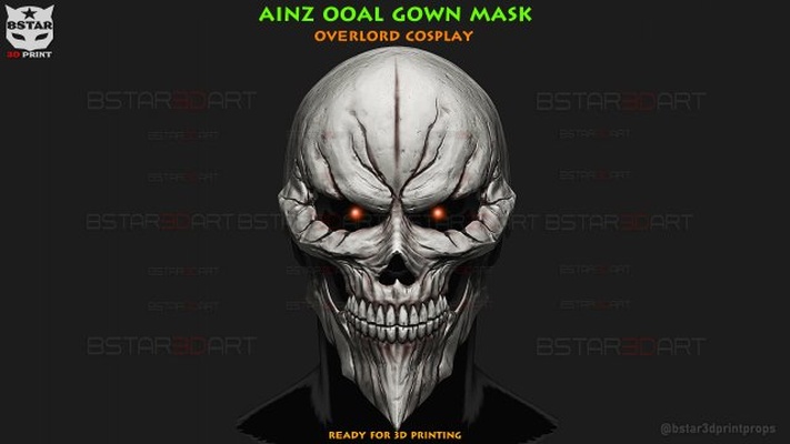 ainz ooal gown mask - overlord cosplay 3d print model in toys 3dexport solo leveling costumes anime chainsaw man halloween helmet head skull death games 3d print model - Mito3D