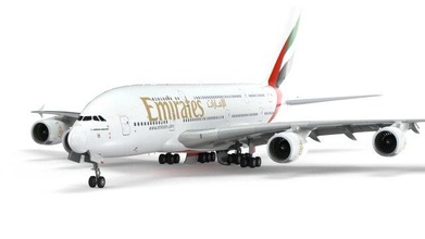 airbus a380 - fly emirates 3d model in commercial 3dexport air vehicle aircraft airline france arabian korean lufthansa singapore factory collection default paint airship jet element videocopilot 3d print model - Mito3D