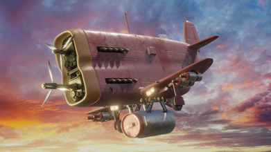 uçak sci fi fantastik karikatür havacılık oyun dövüşçü silah buhar punk fantezi askeri jet bilimkurgu pervane Steampunk Demir Ulaşım 3d print model - Mito3D