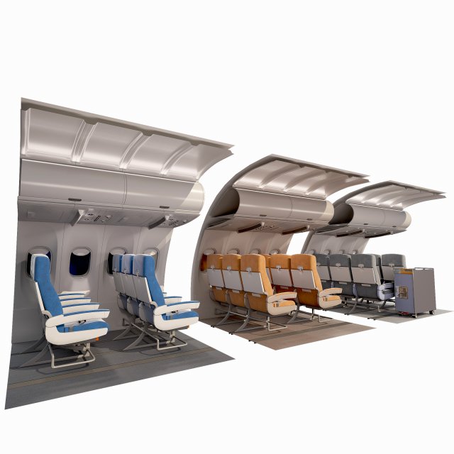 airplane interior parts 3 color 3d model in 3dexport aircraft plane airliner airline onboard passenger compartment airplanecabin airway airport seats fuselage airbus a320 airplanechair chair commercial 3D print model - Mito3D