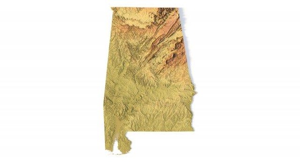 Alabama stl terreno Estados Unidos America mapa paisaje país alivio geografía continente montaña tierra 3d print model - Mito3D