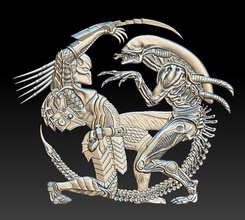 außerirdischer vs raubtier linderung 2017 3d drucken modell skulptur 3dexport kunst drachen krieger basrelief monster fantasie medaille medaillon 3d print model - Mito3D