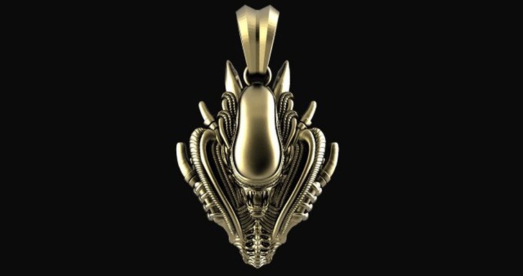 alien xenomorph pendant 3d print model in pendants 3dexport jewelry jewel sci-fi monster creature 3d print model - Mito3D
