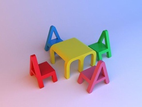 alfabeto crianças conjunto mobília 3d modelo in tabela 3dexport interior projeto criança cadeira poltrona banqueta escrivaninha casa bebê cor moderno carta fonte brilhante 3d print model - Mito3D