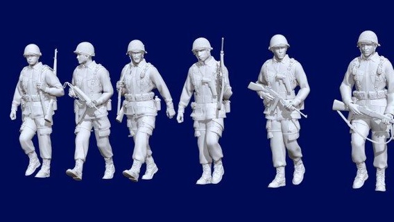americain ww2 soldiers x6 figurines pack usa walking 3d print model - Mito3D