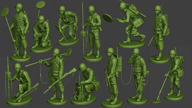 american engineer soldiers ww2 a9 pack miniature sculpture figure soldier action man war military army m1 worldwarii allies garand detector scr-300 3d print model - Mito3D